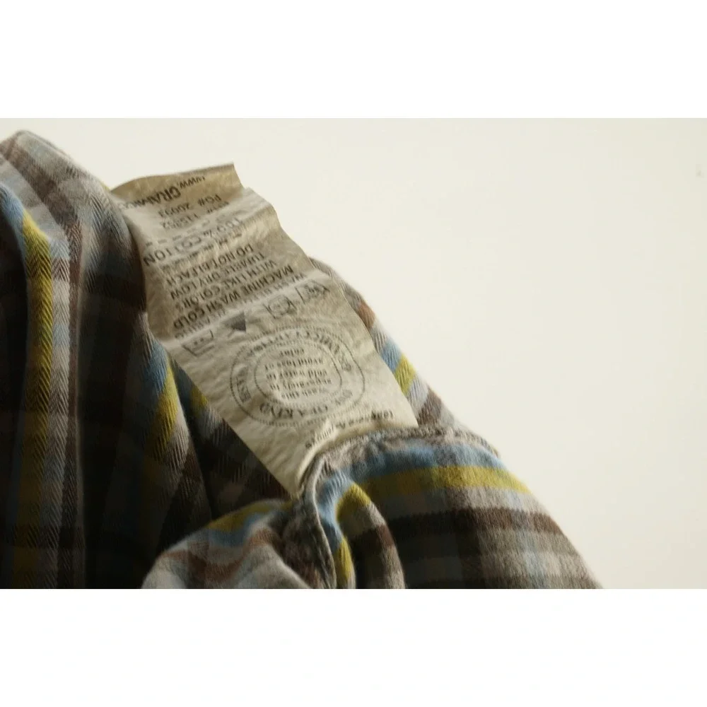 Gramicci Men's Medium Roll Tab Sleeve Yellow Blue Brown Cotton Utility‎ Shirt